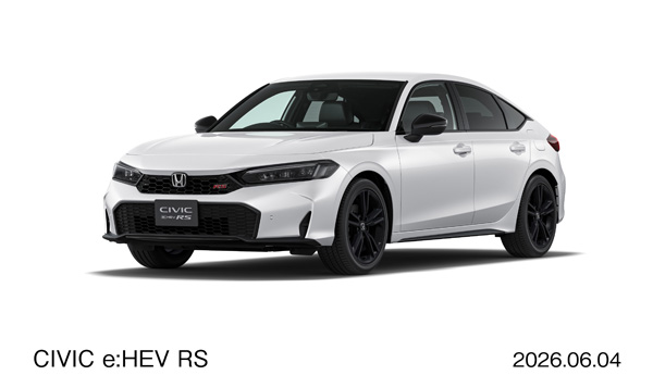 ホンダ シビック e:HEV RS（プラチナホワイト・パール）。2026年6月5日発売の新グレード、フロント7:3スタイリングの公式画像