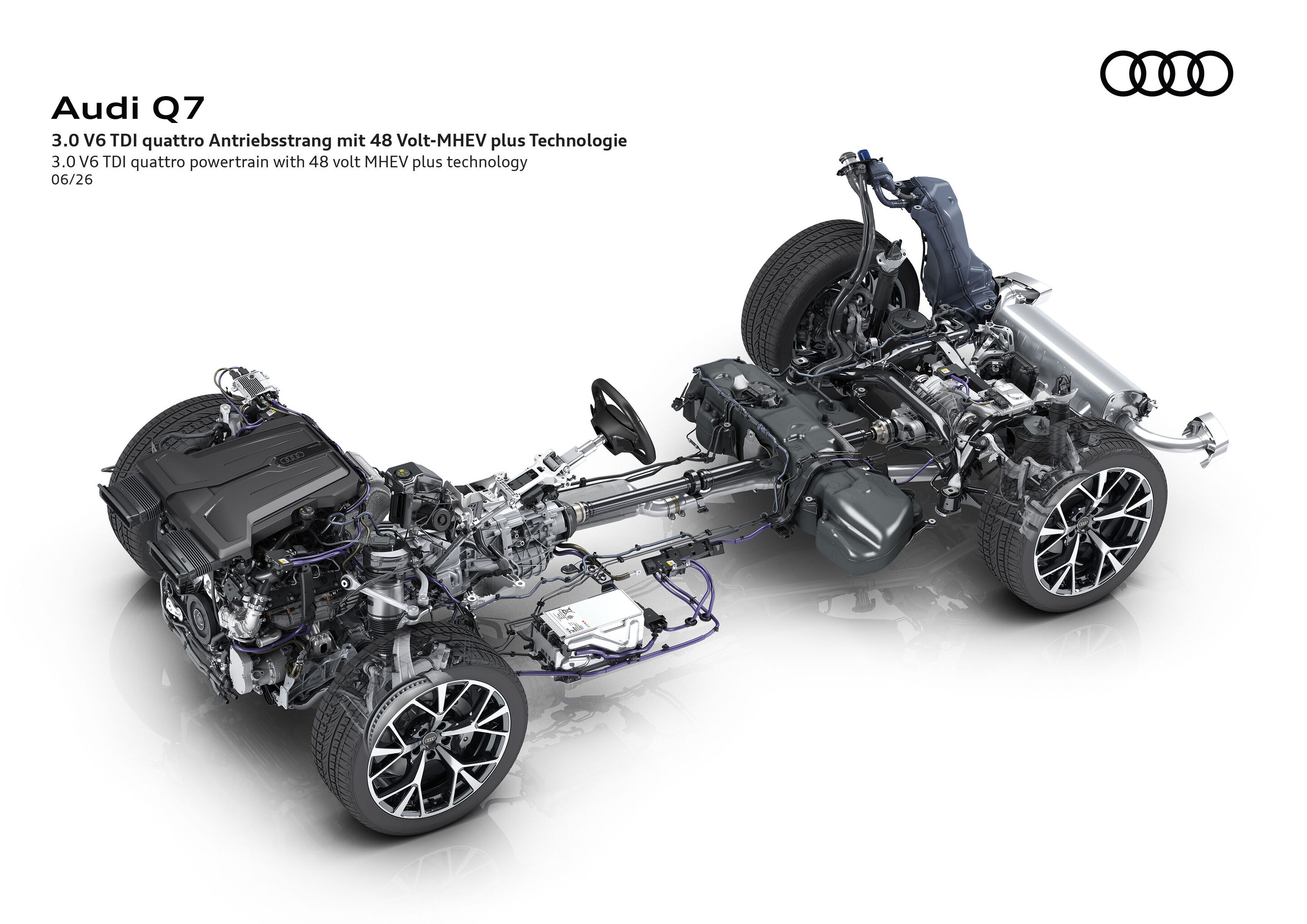 新型アウディQ7のV6 TDIクワトロ・48V MHEV plusパワートレーンを示す公式画像