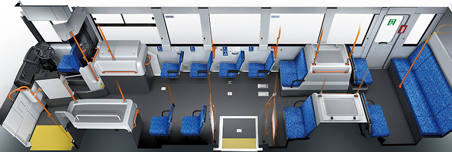 新型SORAの車室内。乗降口から後部まで段差のないフルフラットフロア